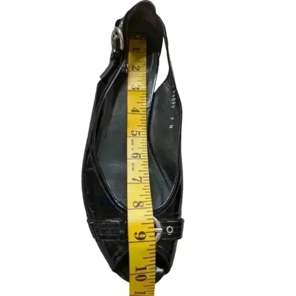 Stuart Weitzman Chit  Chat Flats Peep Toe Patent Leather Black Silver Women's 9 - Picture 13 of 16